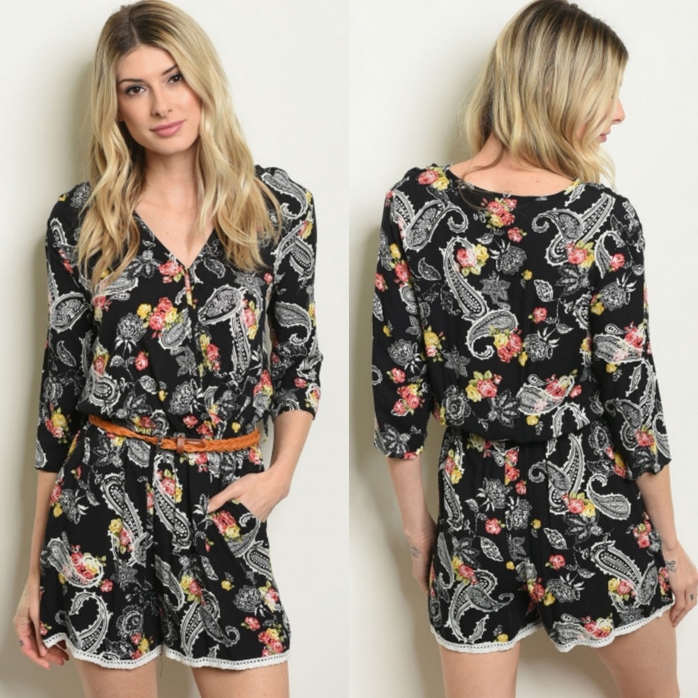 Paisley and floral belted romper
